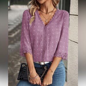 Women's Purple Lace Trim Top